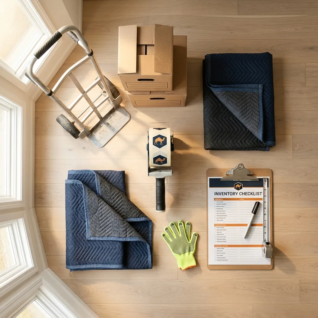 Professional moving supplies and packing materials layout for Sharpsburg residential relocations